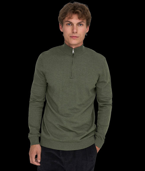Loui Reg 12 Mel Half Zip Knit - Castor Gray Melange