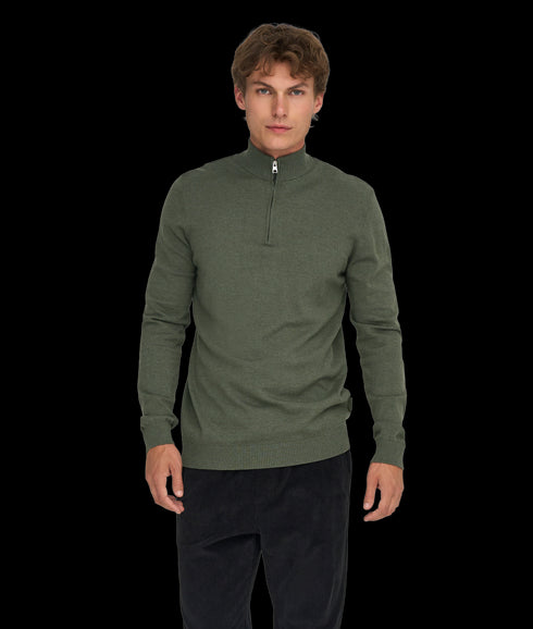 Loui Reg 12 Mel Half Zip Knit - Castor Gray Melange