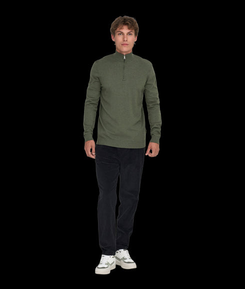 Loui Reg 12 Mel Half Zip Knit - Castor Gray Melange