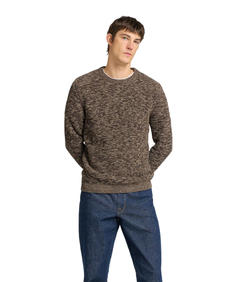 Crew Neck Knitted Pullover - Brown