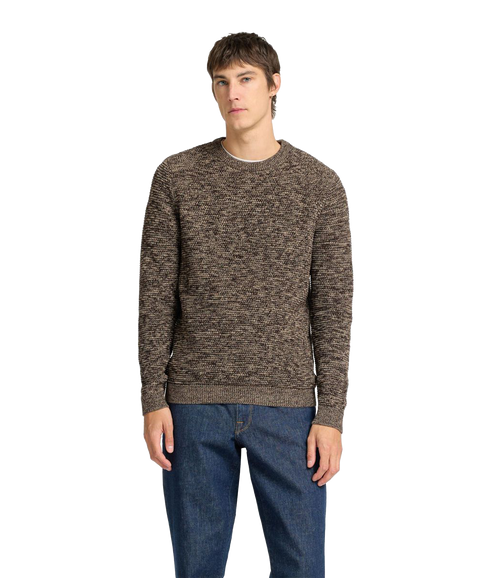 Crew Neck Knitted Pullover - Brown