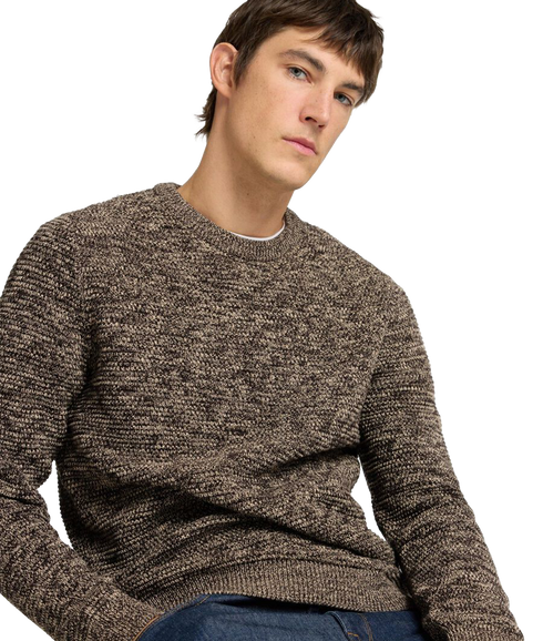 Crew Neck Knitted Pullover - Brown
