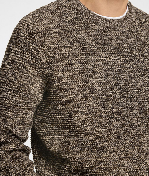 Crew Neck Knitted Pullover - Brown