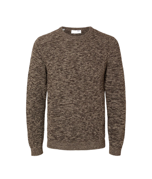 Crew Neck Knitted Pullover - Brown