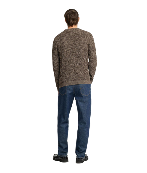 Crew Neck Knitted Pullover - Brown