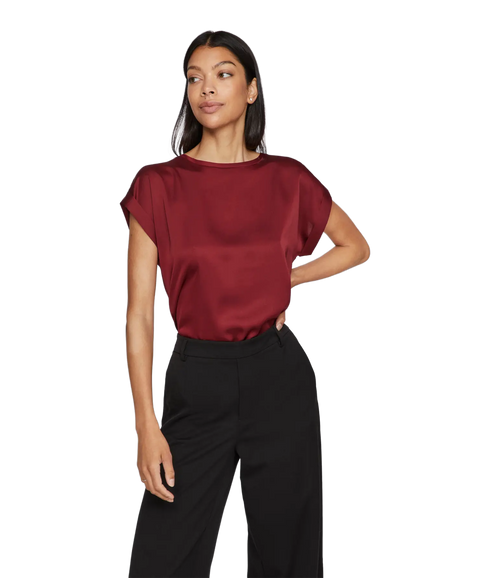 Ellette S/S Satin Top - Cabernet
