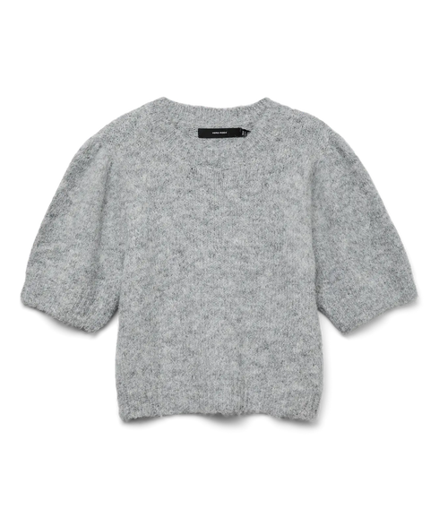 Novah Ss O-Neck Puff Pullover - Medium Grey Melange