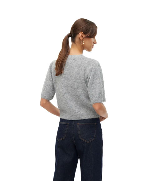 Novah Ss O-Neck Puff Pullover - Medium Grey Melange