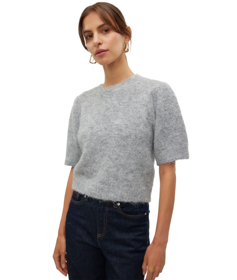 Novah Ss O-Neck Puff Pullover - Medium Grey Melange