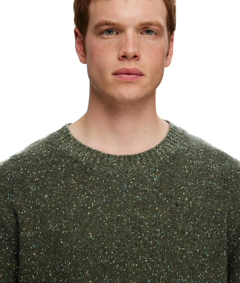 Neil LS Knit Neps Crew Neck - Green