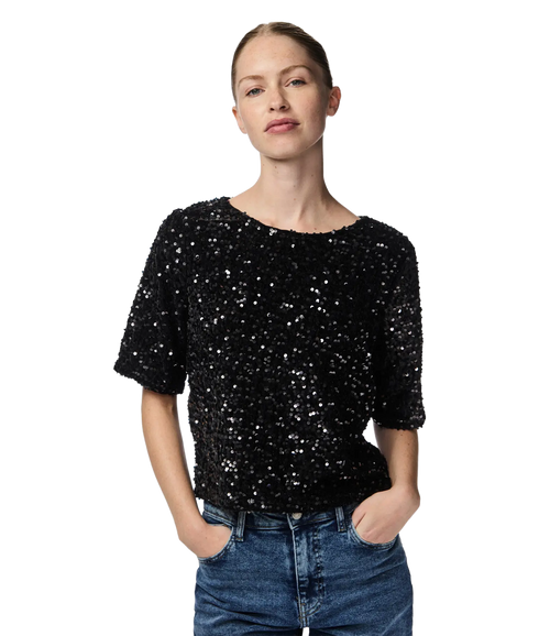 Kam Ss Top Jrs Bc - Black Black Sequins