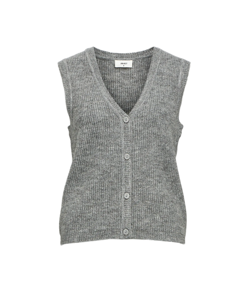 Diana Re V-Neck Knit Vest - Medium Grey Melange