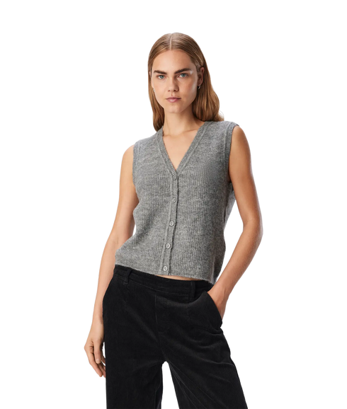 Diana Re V-Neck Knit Vest - Medium Grey Melange