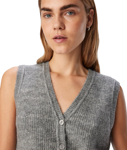 Diana Re V-Neck Knit Vest - Medium Grey Melange