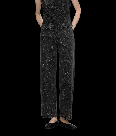 Rhinestone Wide Fit Jeans - Black