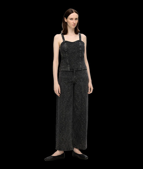 Rhinestone Wide Fit Jeans - Black