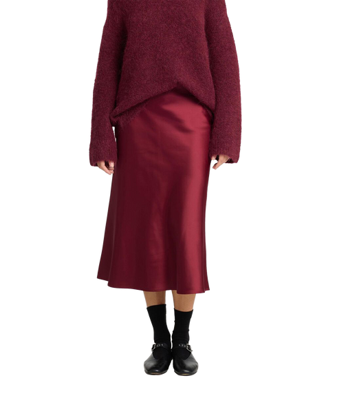 Satin Midi Skirt - Red