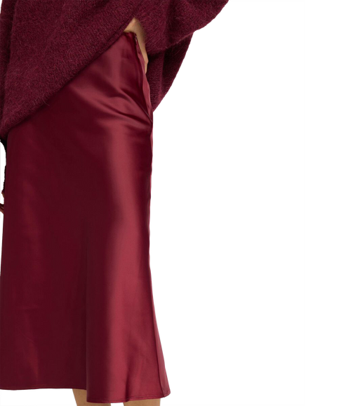 Satin Midi Skirt - Red