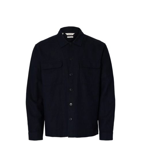 Leroy Linen Blend Overshirt Ls - Blue
