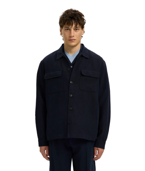 Leroy Linen Blend Overshirt Ls - Blue