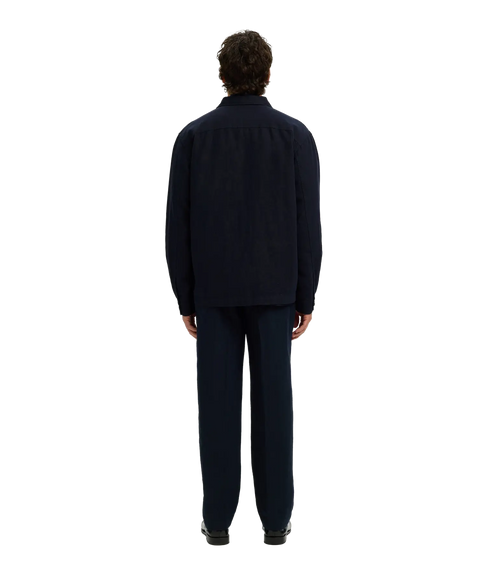 Leroy Linen Blend Overshirt Ls - Blue