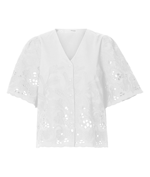 Dahlia Ss Broderi Shirt - White