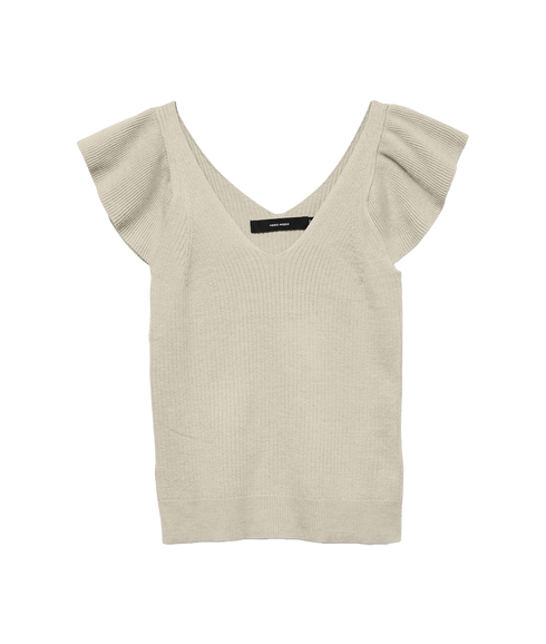 Zanzibar Sl V-Neck Top - Beige