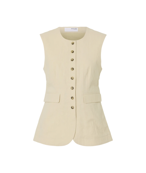 Iluna Sl Buttoned Pocket Vest - Cream