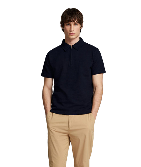 Sander Seersucker Polo - Navy