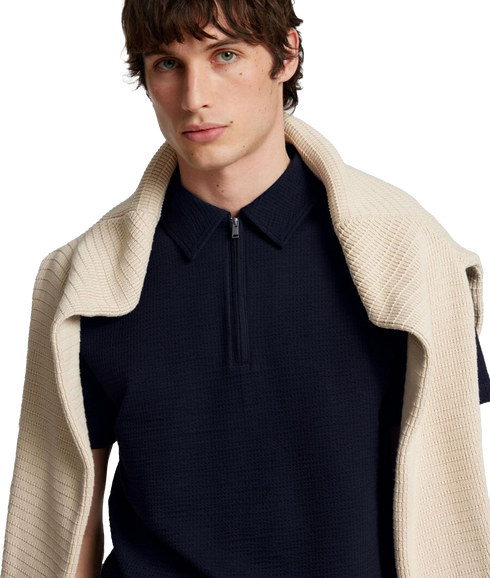 Sander Seersucker Polo - Navy