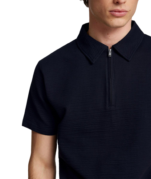 Sander Seersucker Polo - Navy