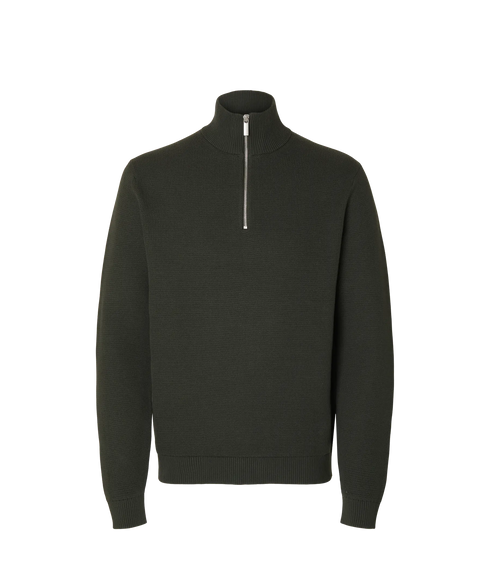 Dane Ls Knit Structure Half Zip - Deep Forest