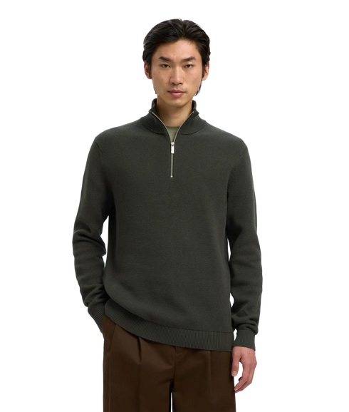 Dane Ls Knit Structure Half Zip - Deep Forest