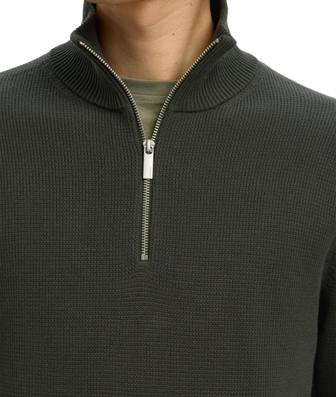 Dane Ls Knit Structure Half Zip - Deep Forest