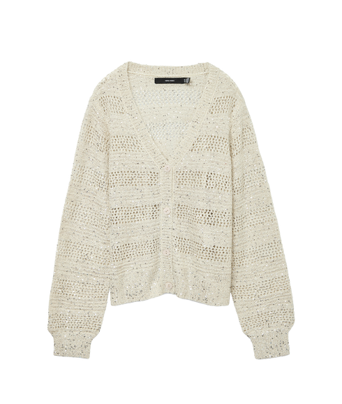 Leilani Stripe Ls V-Neck Cardigan - Beige
