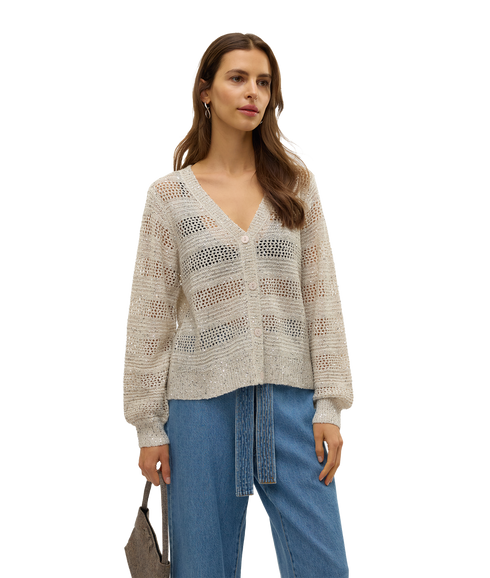Leilani Stripe Ls V-Neck Cardigan - Beige
