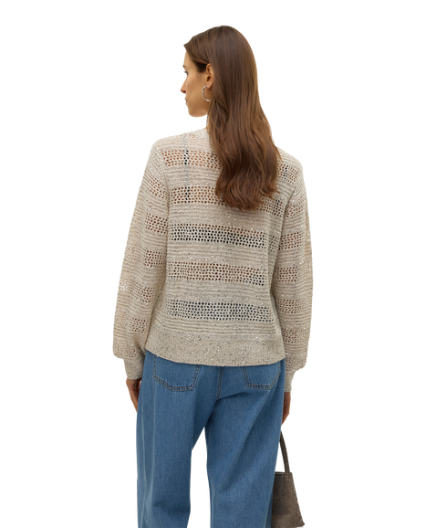 Leilani Stripe Ls V-Neck Cardigan - Beige