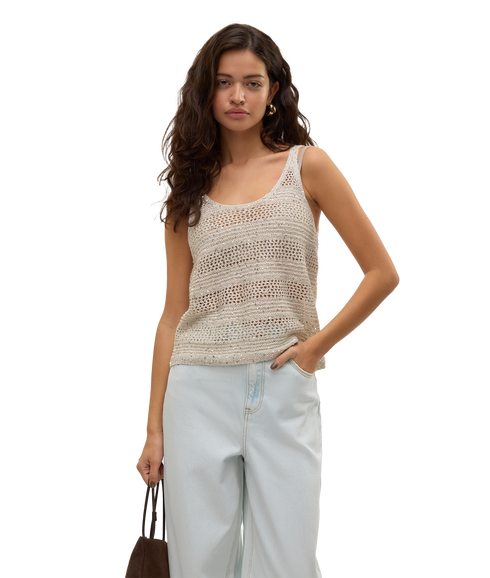 Leilani Stripe Sl U-Neck Top - Beige