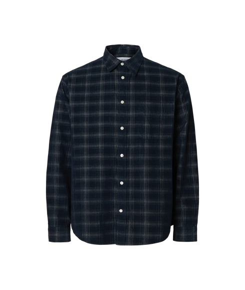 Regcord Yd Check Ls Shirt - Navy Blazer Egret
