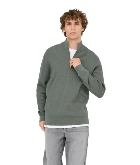Phil Reg 12 Struc Half Zip Knit Noos - Castor Gray