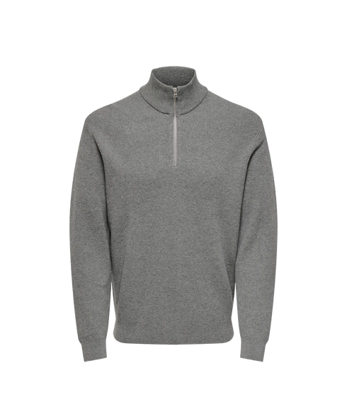 Phil Reg 12 Struc Half Zip Knit - Medium Grey Melange