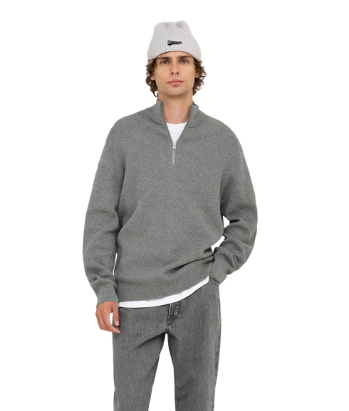 Phil Reg 12 Struc Half Zip Knit - Medium Grey Melange