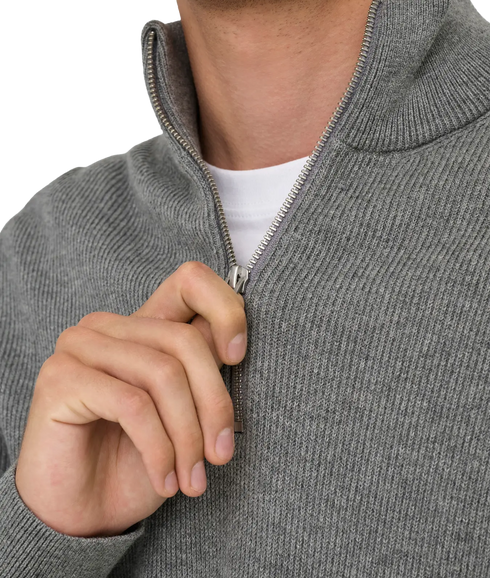 Phil Reg 12 Struc Half Zip Knit - Medium Grey Melange