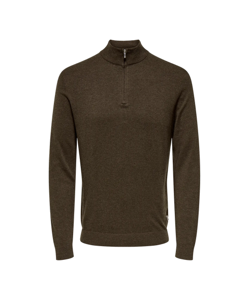 Loui Reg 12 Mel Half Zip Knit Noos - Coffee Bean Melange