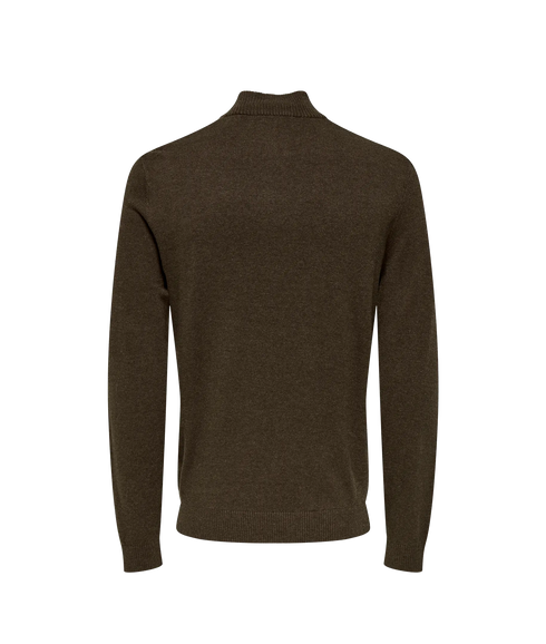 Loui Reg 12 Mel Half Zip Knit Noos - Coffee Bean Melange