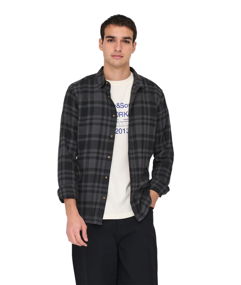 Gudmund Ls Checked Shirt Noos - Jet Black Gray Pinstripe