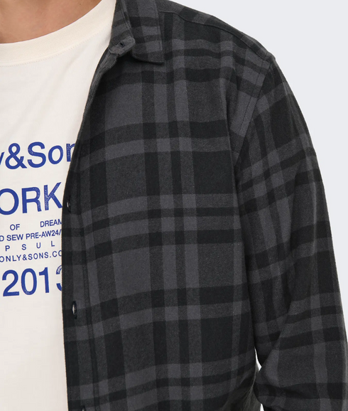Gudmund Ls Checked Shirt Noos - Jet Black Gray Pinstripe