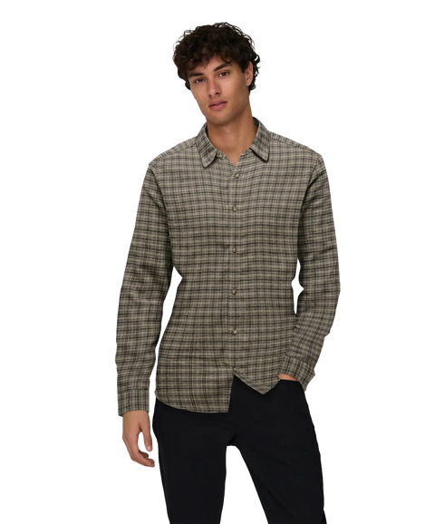 Gudmund Ls Checked Shirt - Walnut Jet Black
