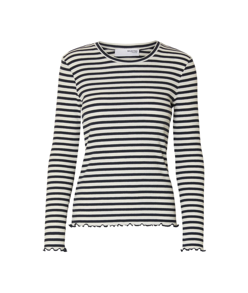 Anna Ls Crew Neck Tee Str - Dark Sapphire W Snow White Stripes