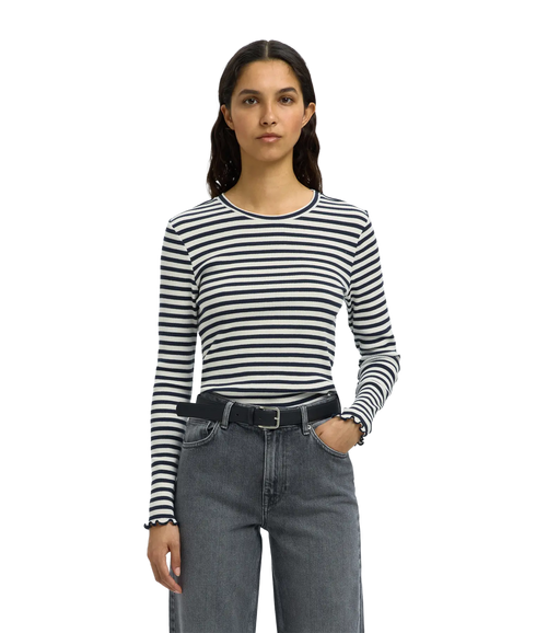 Anna Ls Crew Neck Tee Str - Dark Sapphire W Snow White Stripes